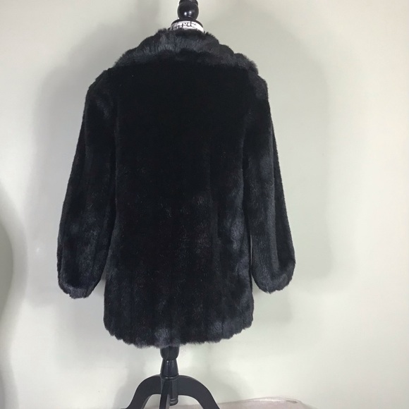 Jordache Vtg. 80’s Mob Wife black faux fur coat with orange lining  Sz. 7 EUC - Picture 3 of 7